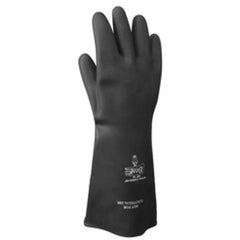 Chemical resistant natural rubber latex unsupported 15″ 40-mil unlined black bisque finish rolled cuff/XXL - Exact Tool & Supply