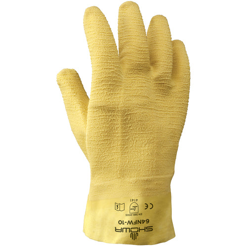 General purpose natural rubber fully-coated 10″ gauntlet cuff yellow wrinkle-finish/large - Exact Tool & Supply