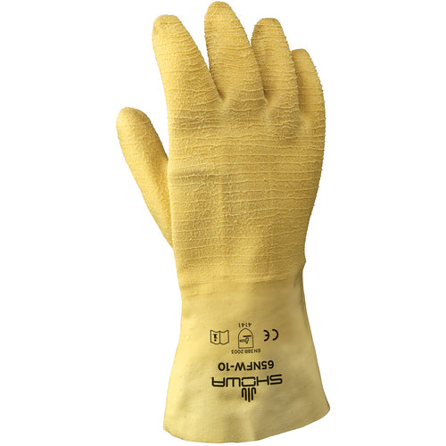 General purpose natural rubber fully-coated 12″ gauntlet cuff yellow wrinkle-finish/large - Exact Tool & Supply