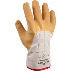 General purpose natural rubber palm-coated reinforced safety cuff white w/yellow dip wrinkle-finish/L - Exact Tool & Supply