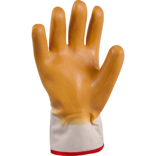 General purpose natural rubber palm-coated reinforced safety cuff white w/yellow dip smooth-finish/L - Exact Tool & Supply