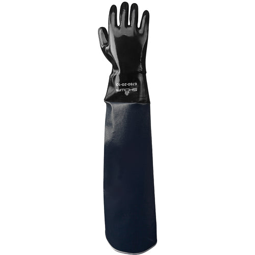 Chemical resistant 12″ fully coated neoprene gauntlet 20″ nitrile laminated shoulder length sleeve black/L - Exact Tool & Supply