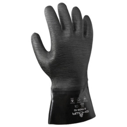 Chemical resistant neoprene fully coated heavyweight 12″ gauntlet black rough finish/large - Exact Tool & Supply