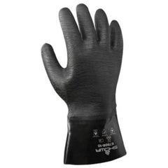 Chemical resistant neoprene fully coated heavyweight 12″ gauntlet black rough finish/large - Exact Tool & Supply