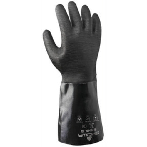 Chemical resistant neoprene fully coated heavyweight 14″ gauntlet black rough finish/large - Exact Tool & Supply