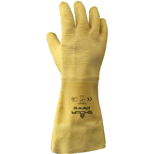 General purpose natural rubber fully coated 14″ gauntlet cuff yellow wrinkle-finish/medium - Exact Tool & Supply