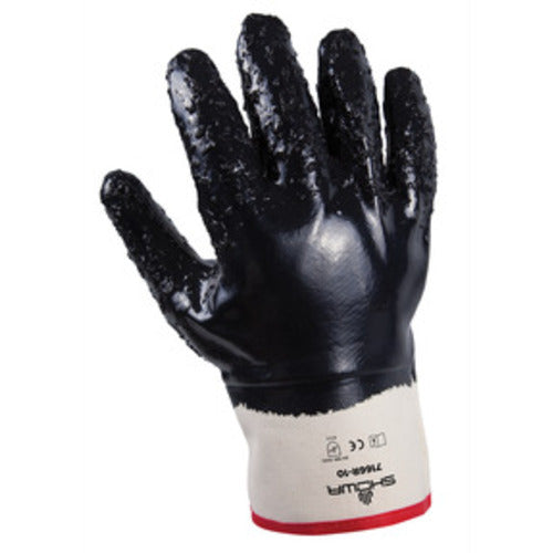 General purpose nitrile coated navy fully coated rubberized safety cuff rough finish/large - Exact Tool & Supply