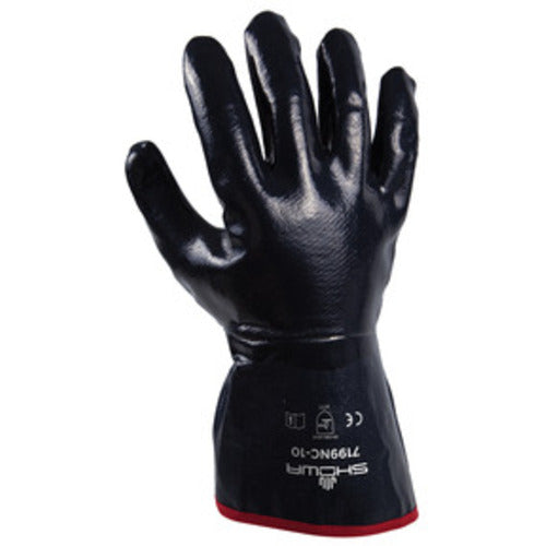 General purpose nitrile-coated navy fully coated with sewn-on 5″ cuff rough finish/large - Exact Tool & Supply