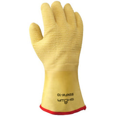 Insulated fully coated natural rubber 12″ gauntlet yellow wrinkle finish cotton jersey with triple layered foam insulation/large - Exact Tool & Supply