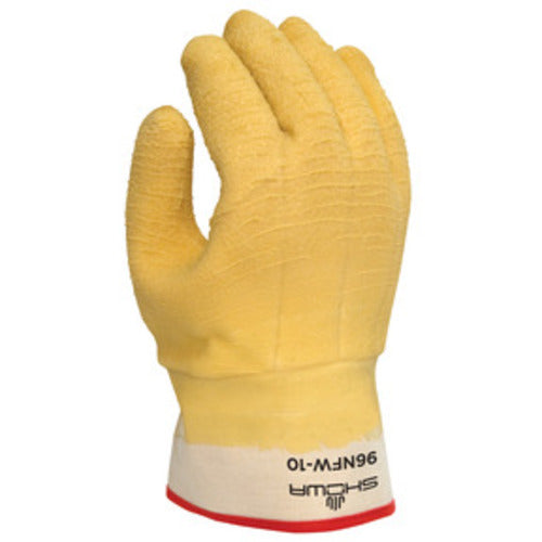 General purpose natural rubber palm-coated reinforced gauntlet cuff white w/yellow dip wrinkle-finish palm crotch patch/extra large - Exact Tool & Supply
