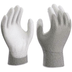 13- gauge engineered static-dissipative nylon w/polyurethane palm coating grey with white coating smooth grip small - Exact Tool & Supply