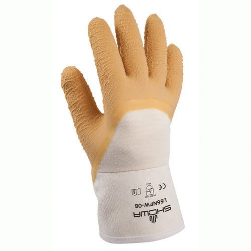 General purpose natural rubber palm-coated reinforced safety cuff white w/yellow dip wrinkle-finish/S - Exact Tool & Supply