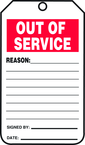 Status Record Tag, Out Of Service, 25/Pk, Plastic - Exact Tool & Supply