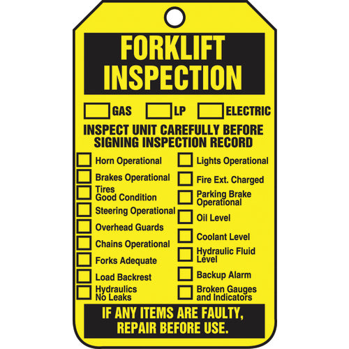 Forklift Tag, Forklift Inspection (Checklist)/Forklift Inspect, 25/Pk, Cardstock - Exact Tool & Supply