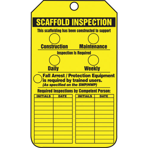 Scaffold Tag, Scaffold Inspection (Checklist)/Key Responsibility, 25/Pk, Cardstock - Exact Tool & Supply
