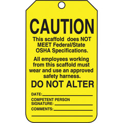 Scaffold Tag, Caution This Scaffold Does Not Meet Federal/Stat, 25/Pk, Cardstock - Exact Tool & Supply