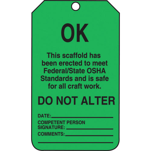 Scaffold Tag, OK This Scaffold Has Been Erected To Meet Federal, 25/Pk, Cardstock - Exact Tool & Supply
