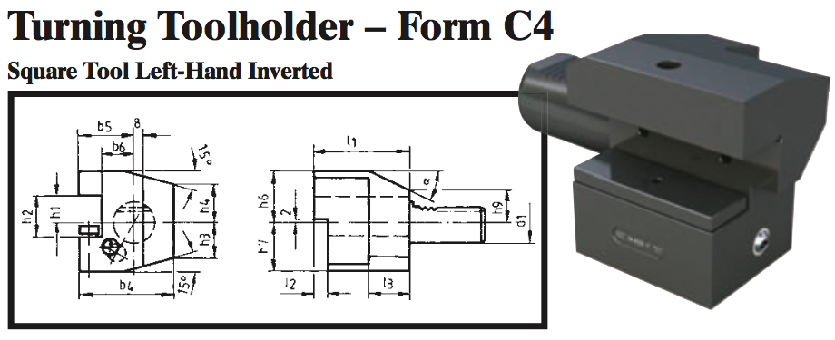 VDI Turning Toolholder - Form C4 (Square Tool Left-Hand Inverted) - Part #: CNC86 34.1612 - Exact Tool & Supply