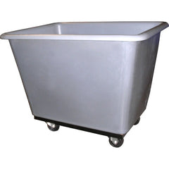 4 bushel poly-truck. Molded plastic body bolted to all-welded angle-iron frame with 3″ casters welded in a corner pattern (2-swivel, 2-rigid) - Exact Tool & Supply
