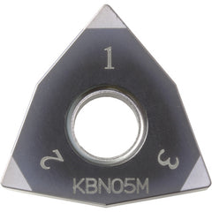 WNGA 431 ME KBN70M, 1/64″ Corner Radius, 3/16″ Thick, 1/2″ Inscribed Circle, MEGACOAT, Trigon, Turning Indexable Insert - Exact Tool & Supply
