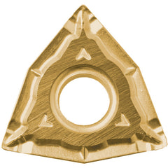 WNMG 432 WQ CA5515, 1/32″ Corner Radius, 3/16″ Thick, 1/2″ Inscribed Circle, TiCnulll2O3/TiN, Trigon, Turning Indexable Insert - Exact Tool & Supply