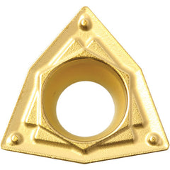 WPMT 321 HQ CA510, 1/64″ Corner Radius, 1/8″ Thick, 3/8″ Inscribed Circle, TiCnulll2O3/TiN, Trigon, Turning Indexable Insert - Exact Tool & Supply