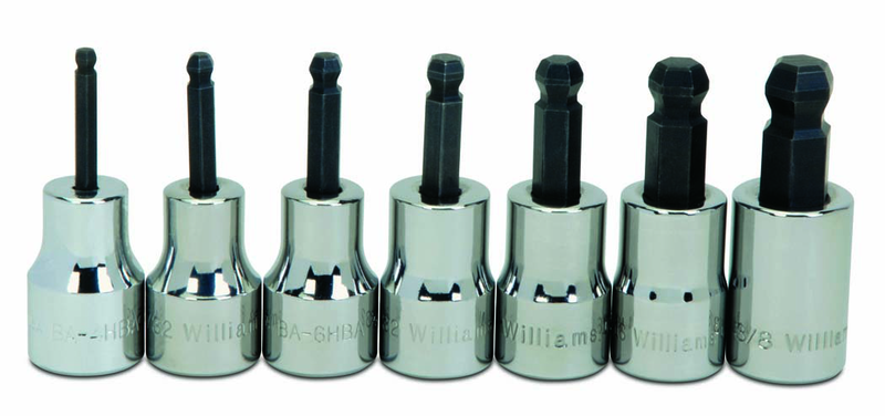 7 Piece - 1/8; 5/32; 3/16; 7/32; 1/4; 5/16; & 3/8" - 3/8" Drive - Ball Hex Socket Set - Exact Tool & Supply