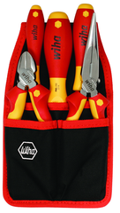 5 Piece - Insulated Belt Pack Pouch Set with 6.3" Diagonal Cutters; 8" Long Nose Pliers; Slotted 3.0; 4.5 and Phillips # 2 Screwdrivers in Belt Pack Pouch - Exact Tool & Supply