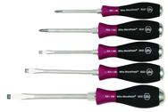 5 Piece - MicroFinish Non-Slip Grip Screwdriver w/Hex Bolster & Metal Striking Cap - #53390 - Includes: Slotted 5.5 - 8.0mm Phillips #1 - 2 - Exact Tool & Supply