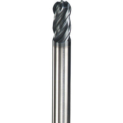 10 mm Dia. × 10 mm Shank × 22 mm DOC × 72 mm OAL, Carbide AlTiN, Spiral , 4 Flute, Ballnose End Mill - Exact Tool & Supply