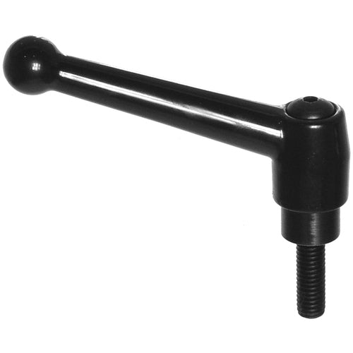 Model 70524, Clamp Lever Size 2 - Zinc Ball Style with Steel Stud Insert 3/8″–16 × 1.570″, Screw and Spring - Exact Tool & Supply