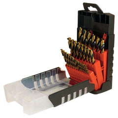 ‎1/16-1/2 RHS / RHC HSS 135 Degree Split Point Heavy Duty Black & Gold Mechanics Length Drill Set - Black & Gold - Exact Tool & Supply