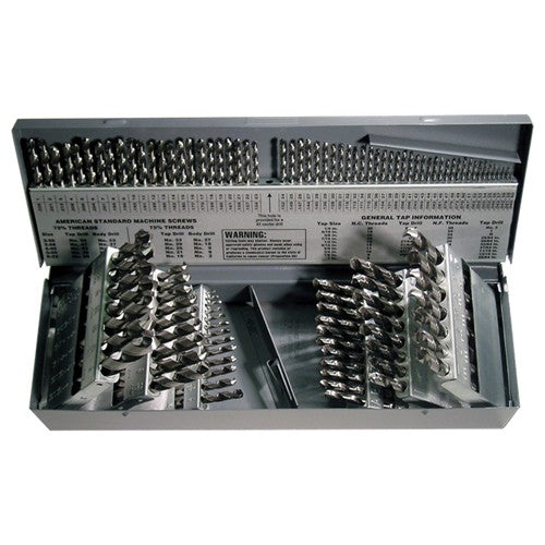 ‎1/16-1/2, A-Z, #1-#60 RHS / RHC HSS 118 Degree Radial Point CLE-MAX™ Jobber Length Drill Set - Bright - Exact Tool & Supply