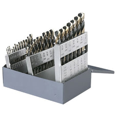 ‎1/16-1/2 RHS / RHC HSS 135 Degree Split Point Heavy Duty Black & Gold Mechanics Length Drill Set - Black & Gold - Exact Tool & Supply