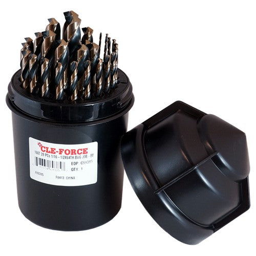 ‎1/16-1/2 RHS / RHC HSS 135 Degree Split Point Bit Barrel™ Black & Gold Jobber Length Drill Set - Black & Gold - Exact Tool & Supply