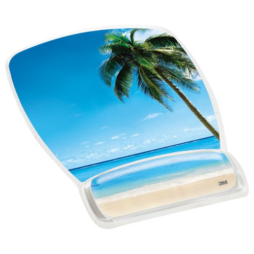 3M Gel Mousepad Wristrest MW308BH Compact Size Clear Gel Beach Design 6.8″ × 8.6″ × 0.75″ - Exact Tool & Supply