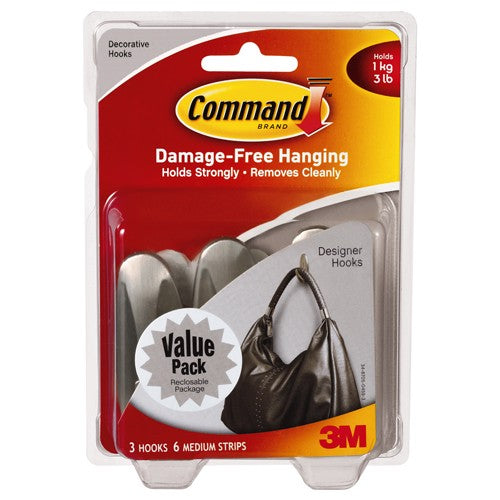 ‎Command Medium Designer Hook 17081BN-3ES Brushed Nickel - Exact Tool & Supply