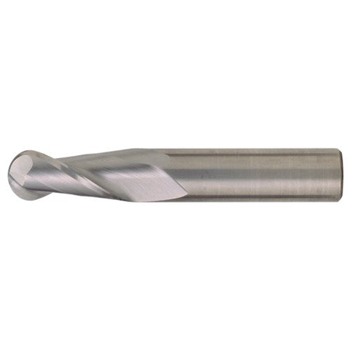‎3/16″ Dia. × 3/16″ Shank × 3/4″ DOC × 2-1/2″ OAL, Carbide Bright, Spiral , 2 Flute, CW Helix, Round, Ballnose End Mill - Exact Tool & Supply