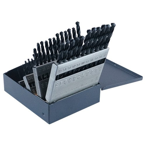 ‎1mm-5.9mm RHS / RHC HSS 118 Degree Radial Point CLE-MAX™ Jobber Length Drill Set - Steam Oxide - Exact Tool & Supply