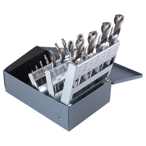 ‎1/16-1/2 RHS / RHC HSS 135 Degree Split Point NAS907 Type C Heavy Duty Screw Machine Length Drill Set - Bright - Exact Tool & Supply