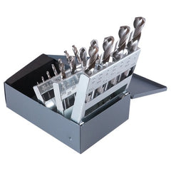 ‎1/16-1/2 RHS / RHC HSS 135 Degree Split Point NAS907 Type C Heavy Duty Screw Machine Length Drill Set - Bright - Exact Tool & Supply