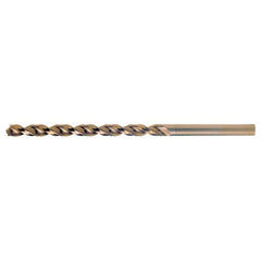 10.00mm RHS / RHC HSS-CO 8% (M42) 135 Degree Split Point Q-Cobalt Wide Land Parabolic Taper Length Drill - Straw / Gold Oxide - Exact Tool & Supply