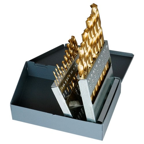 ‎1mm-10mm RHS / RHC HSS 118 Degree Radial Point General Purpose Jobber Length Drill Set - TiN - Exact Tool & Supply