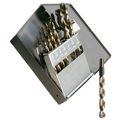 ‎1/16-1/2 RHS / RHC HSS 135 Degree Split Point Heavy Duty Black & Gold Parabolic Jobber Length Drill Set - Black & Gold - Exact Tool & Supply