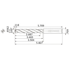 MMS1667X3D180 DP7020 0.6562″ Dia. × 0.709″ Shank × 3.465″ Flute Length × 5.827″ OAL, 140°, 2 Flute, Coolant Thru, Solid Carbide Drill