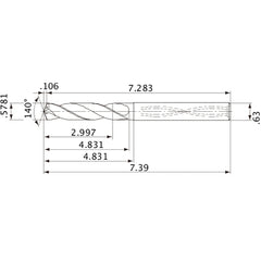 MVS1468X05S160 DP1020 0.5781″ Dia. × 0.63″ Shank × 4.831″ Flute Length × 7.39″ OAL, 140°, 2 Flute, Coolant Thru, Solid Carbide Drill