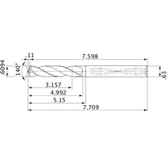 MVS1548X05S160 DP1020 0.6094″ Dia. × 0.63″ Shank × 4.992″ Flute Length × 7.709″ OAL, 140°, 2 Flute, Coolant Thru, Solid Carbide Drill