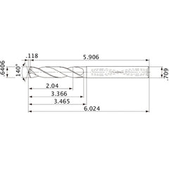 MVS1627X03S180 DP1020 0.6406″ Dia. × 0.709″ Shank × 3.366″ Flute Length × 6.024″ OAL, 140°, 2 Flute, Coolant Thru, Solid Carbide Drill