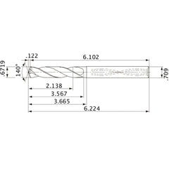 MVS1707X03S180 DP1020 0.6719″ Dia. × 0.709″ Shank × 3.567″ Flute Length × 6.224″ OAL, 140°, 2 Flute, Coolant Thru, Solid Carbide Drill
