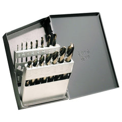 ‎1/16-1/2 RHS / RHC HSS 135 Degree Split Point Heavy Duty Black & Gold Mechanics Length Drill Set - Black & Gold - Exact Tool & Supply